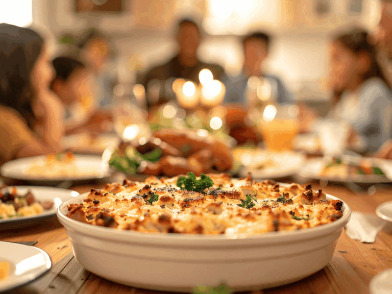 A delicious homemade lasagna served at a family dinner, embodying love, joy, and purpose.